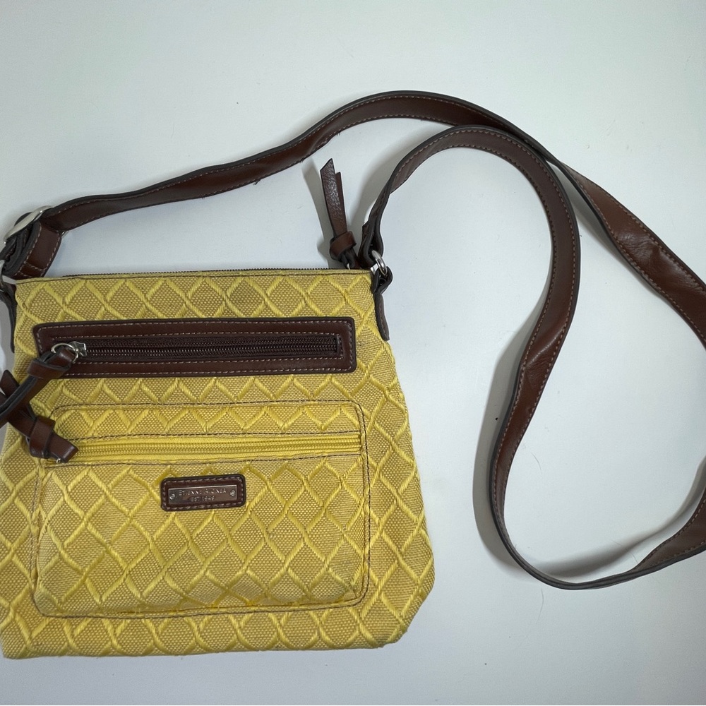 Etienne Aigner Cloth Purse, Mustard Color With Dark Strap